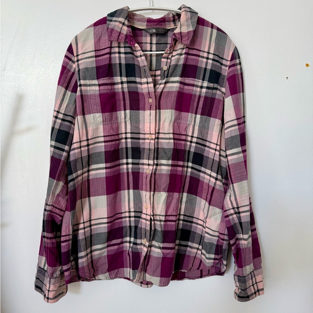 The North Face Purple and Black Plaid Shirt